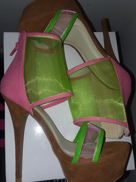 FIRM$ SHOE REPUBLIC COLORBLOCK MESH STILETTO HEELS - Picture 3 of 7